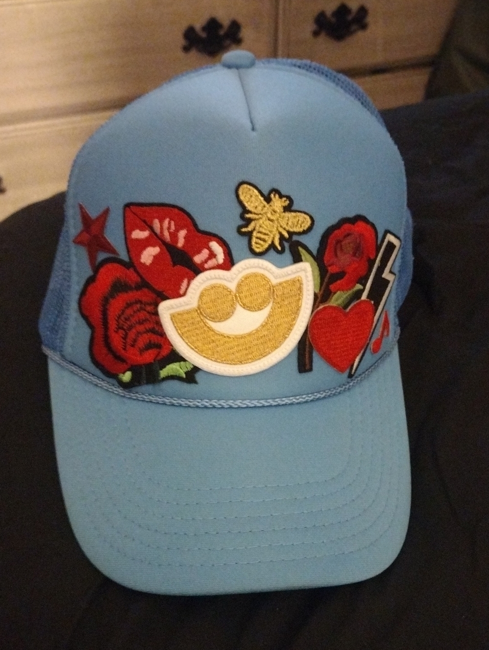 Light Blue Trucker Cap with Patch Designs